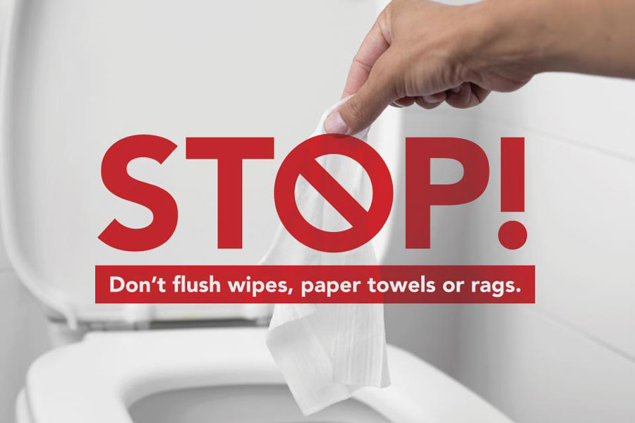 Save yourself from the hassle - don't flush wipes, paper towels, or rags down the toilet!