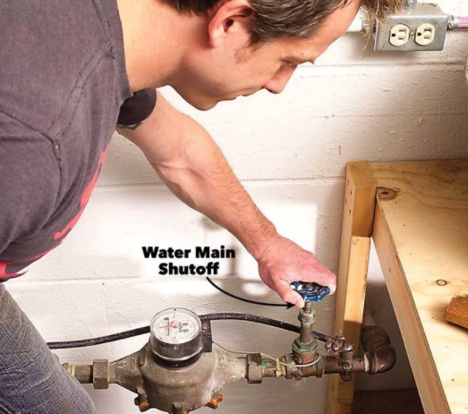 Start by turning of the main water shutoff valve