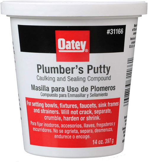 How to use plumber's putty - tub of Oatey plumbers putty and label