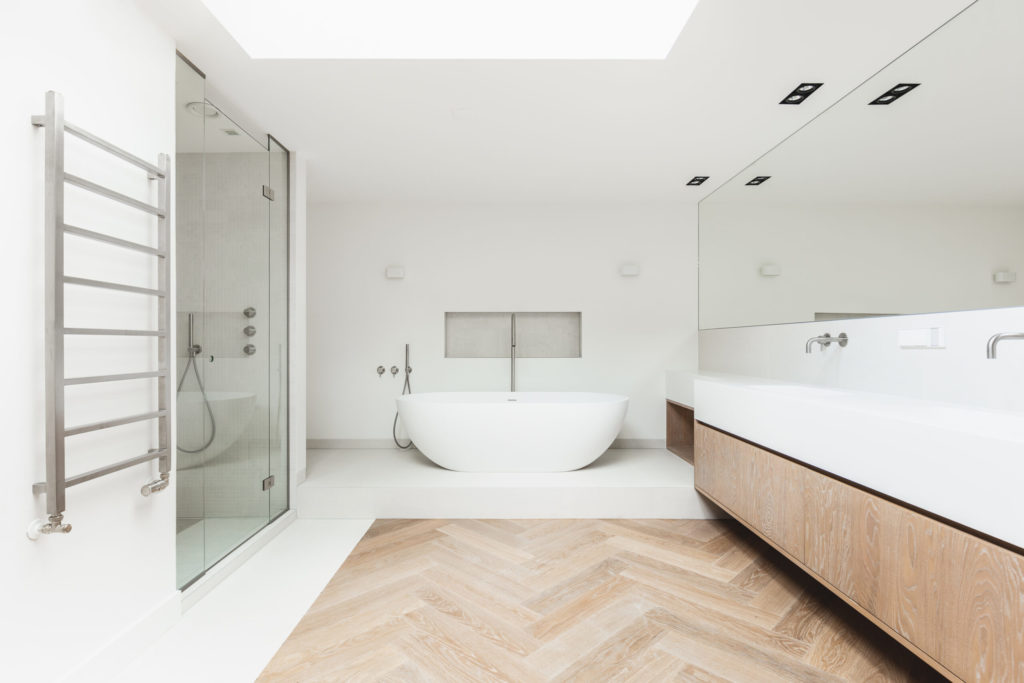Japandi style tub and bathroom design