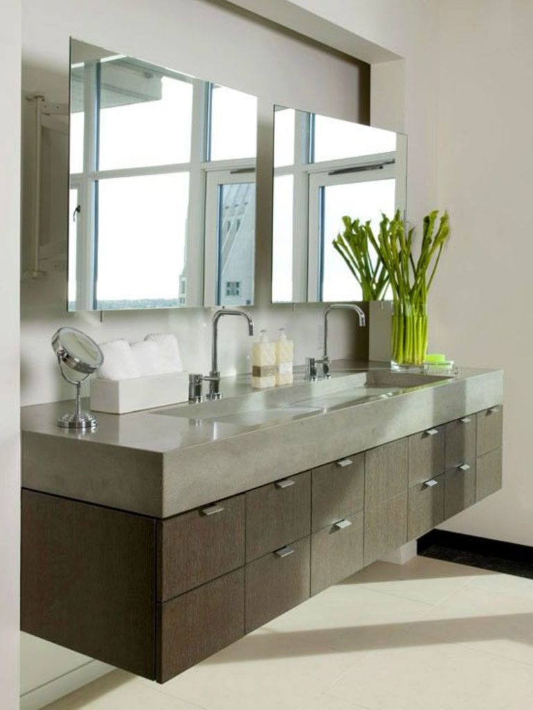 2021 bathroom trendds - floating vanity and back to nature plants