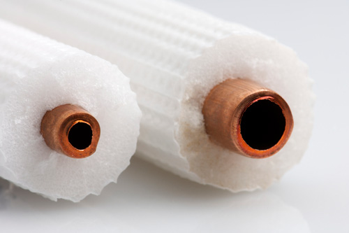 how to insulate exposed water pipes - copper water supply pipes protected with pipe jacketing insulation