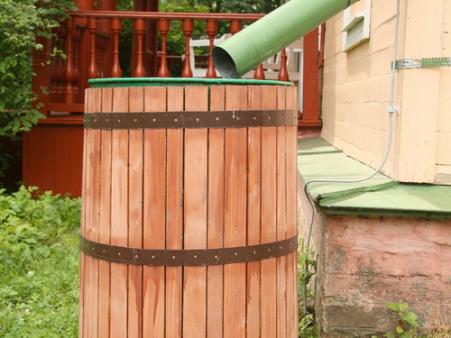 This barrel is made to catch the water that runs through your gutters. Both rainwater and greywater can be reused around your home, especially for gardening.