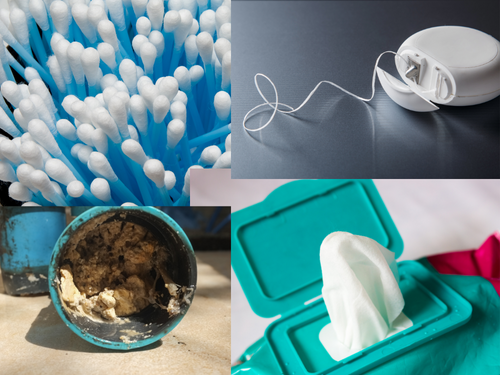 All of these items are prone to clog up your main line. Routinely using flushable wipes will cause major issues.