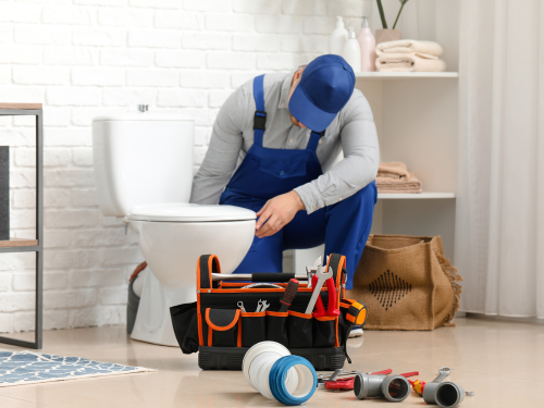 A plumber repairing the toilet

